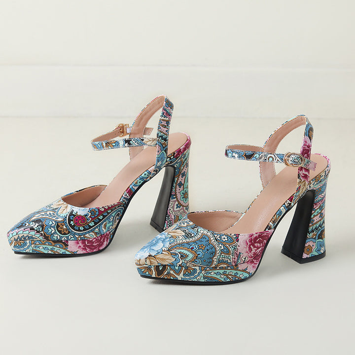 Femme Fashion-Forward Platform Slingback Hæle med Floralprint Stilla