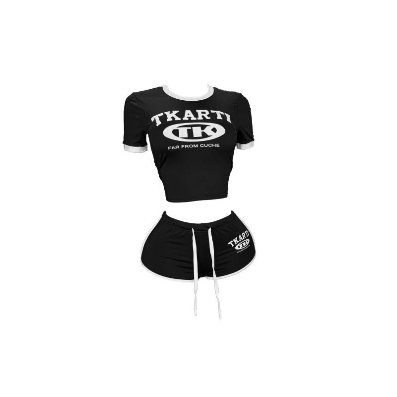 Damen Sportliches Kurzarm-Top und Shorts Set im modernen Design Skovae
