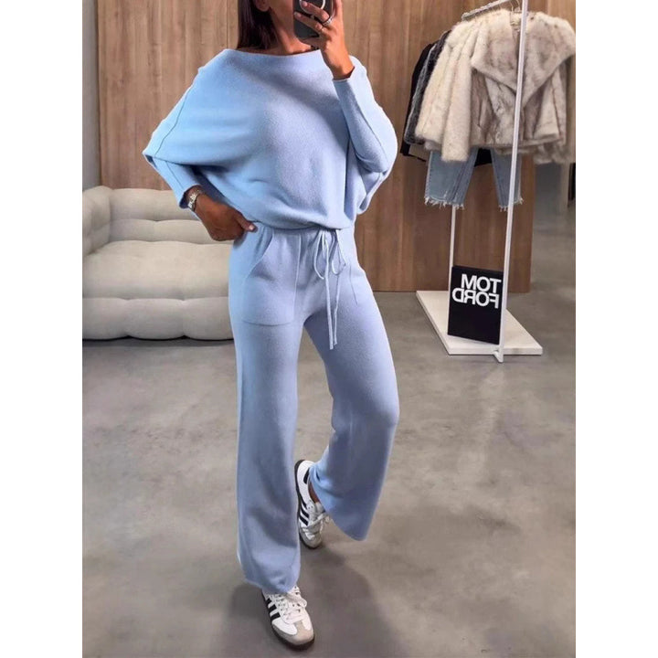 Dame afslappet strik-loungewear-sæt med bredt ben og åben skulder Stilla