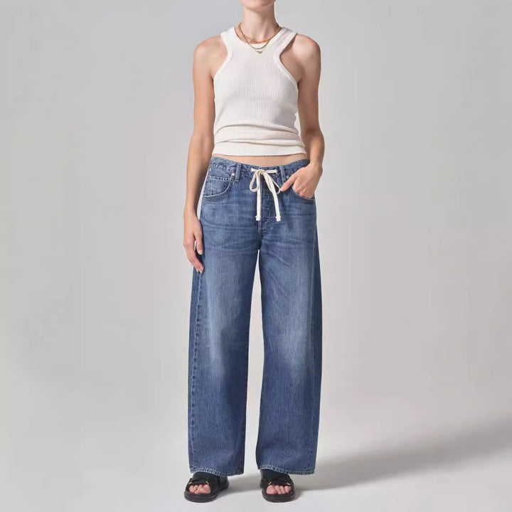 Dame bred denim-bukser med justerbar talje og afslappet pasform Stilla
