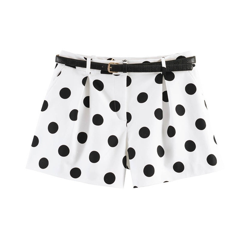 Dame elegant polka-dot shorts med bælte Skovae