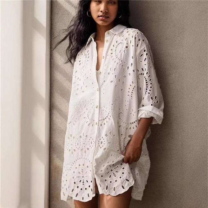 Dame Casual Sommerbluse med broderie anglaise Stilla