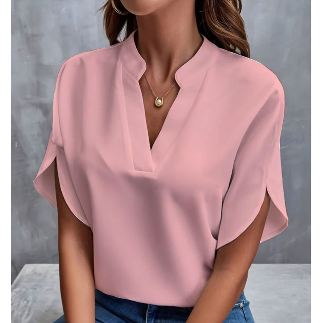 Dame elegant top med moderne sideslids og V-hals Stilla