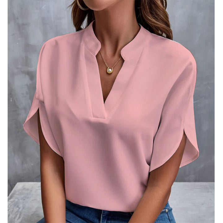Dame elegant top med moderne sideslids og V-hals Stilla