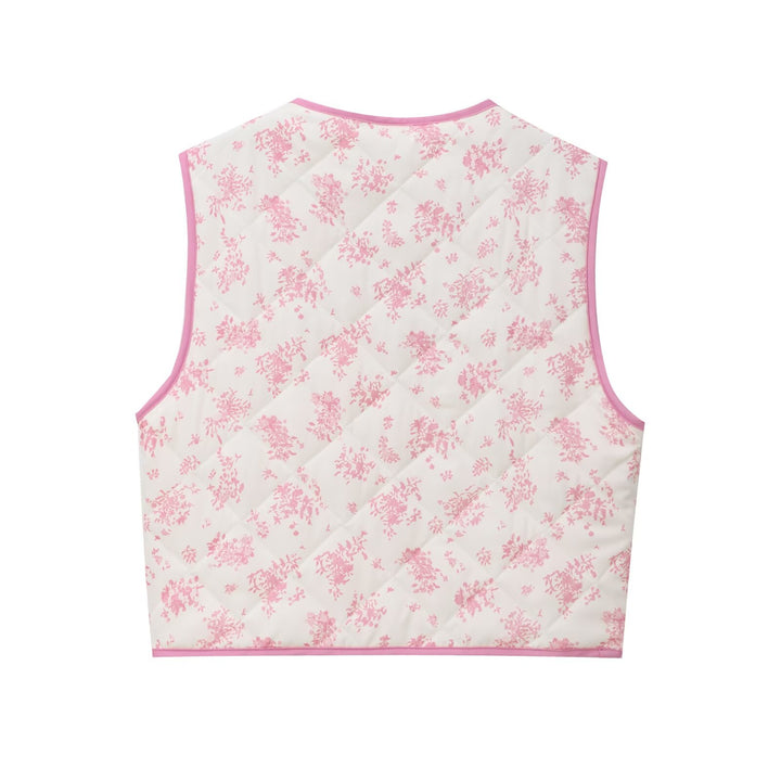 Dame quiltet vest med blomsterdesign og praktiske lommer Stilla