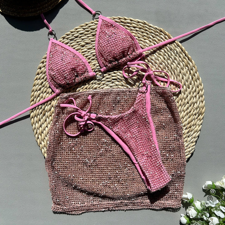 Dame bikini-set med blanke ringelementer og justerbart snit Stilla