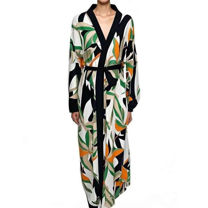 Dame Wellness-Kimono med blomstermønster og bælte Stilla