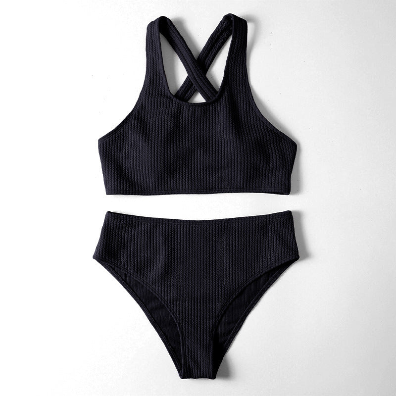 Damer sporty bikini-sæt med højt skåret trusse og trendy rygstrop Skovae