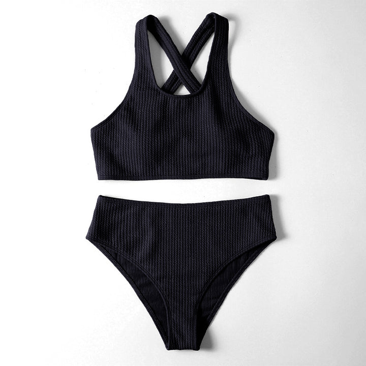 Damer sporty bikini-sæt med højt skåret trusse og trendy rygstrop Skovae