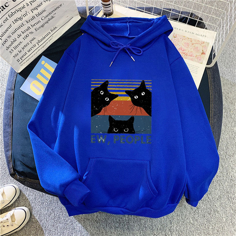 Kvinders hoodie med stilfuld kattemotiv og inspirerende tekst Skovae