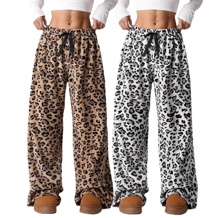 Dame bred fritidsbukser med praktisk elastik og stilmønster af leopard Stilla