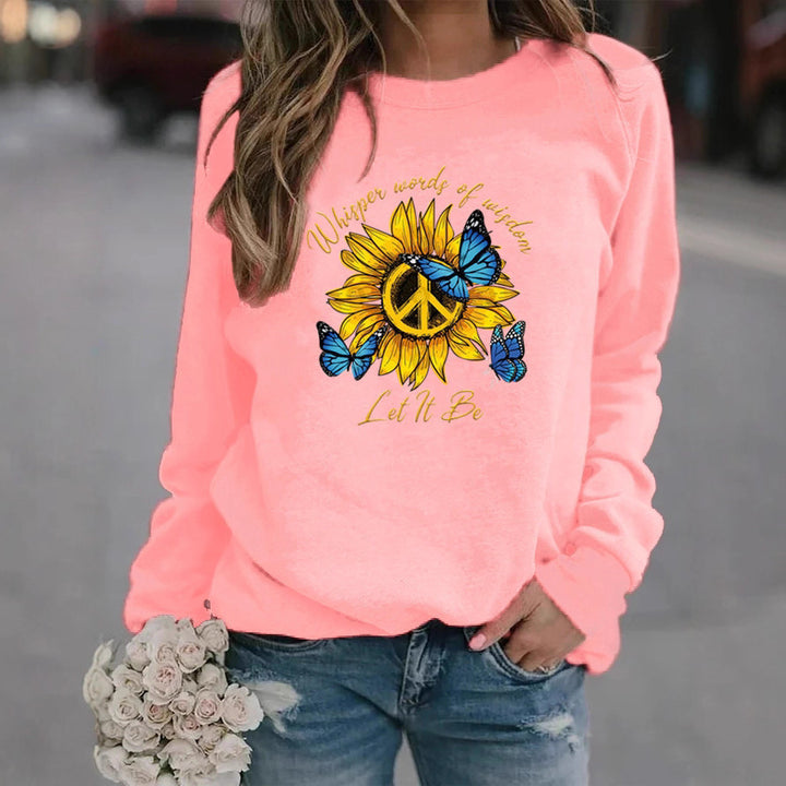 Kvinders sweatshirts med kunstnerisk solur og sommerfugl-design Stilla