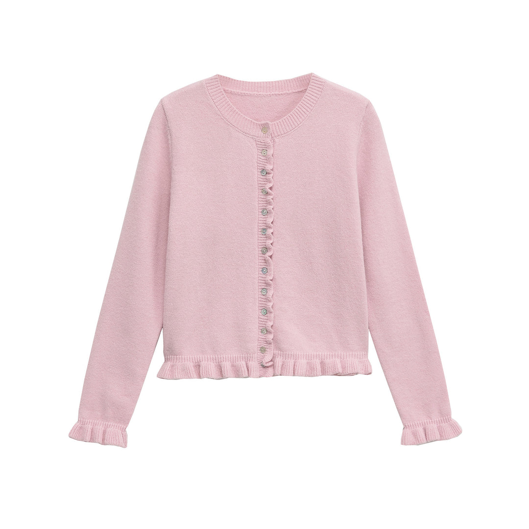 Femme Rüschensaum Knaplukning Cardigan Stilla