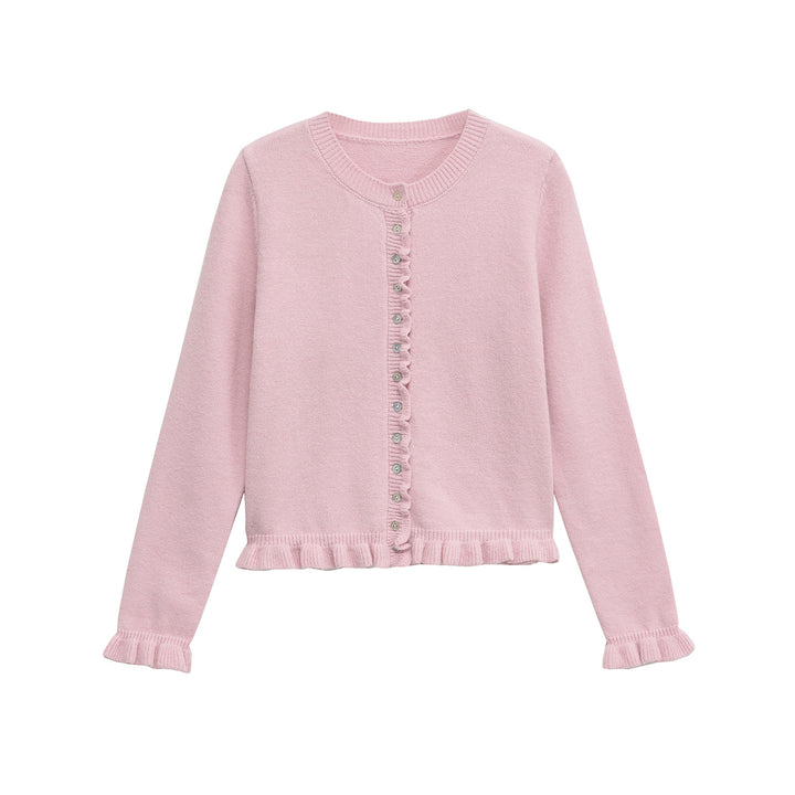 Femme Rüschensaum Knaplukning Cardigan Stilla
