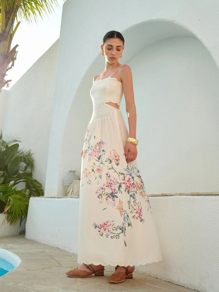 Dame Maxikjole med romantisk chiffon-overdel og florale accenter Stilla