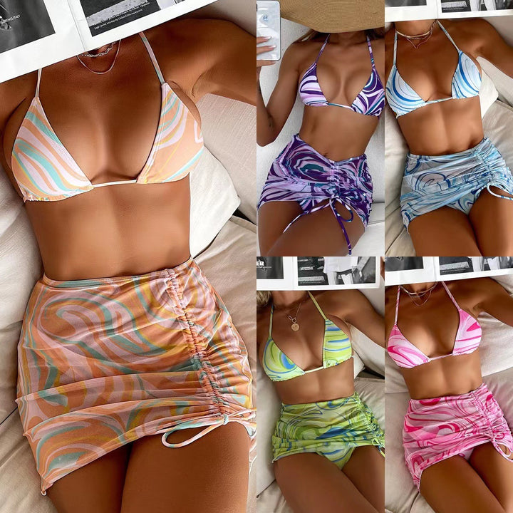Dame Vibrant Mønstret Bikini Sæt med Justerbar Nederdel Stilla
