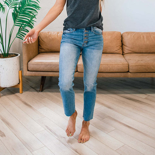 Femme Højtaljede Rivet Knap-Studs Jeans Stilla