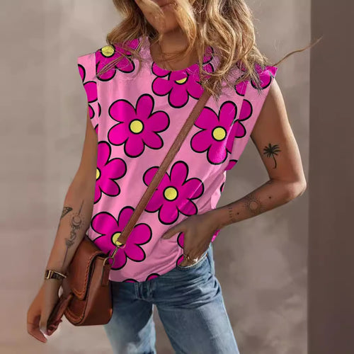 Dame moderigtigt kortærmet top med blomsterprint og løs pasform Stilla