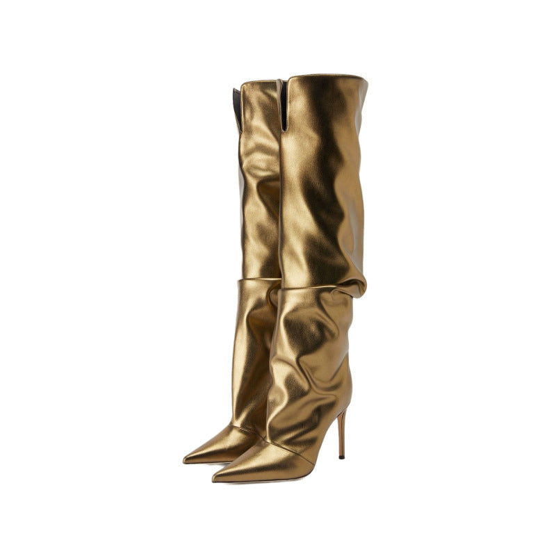 Femme Metallic Slouchy Over-the-Knee Stiletto Støvler Stilla