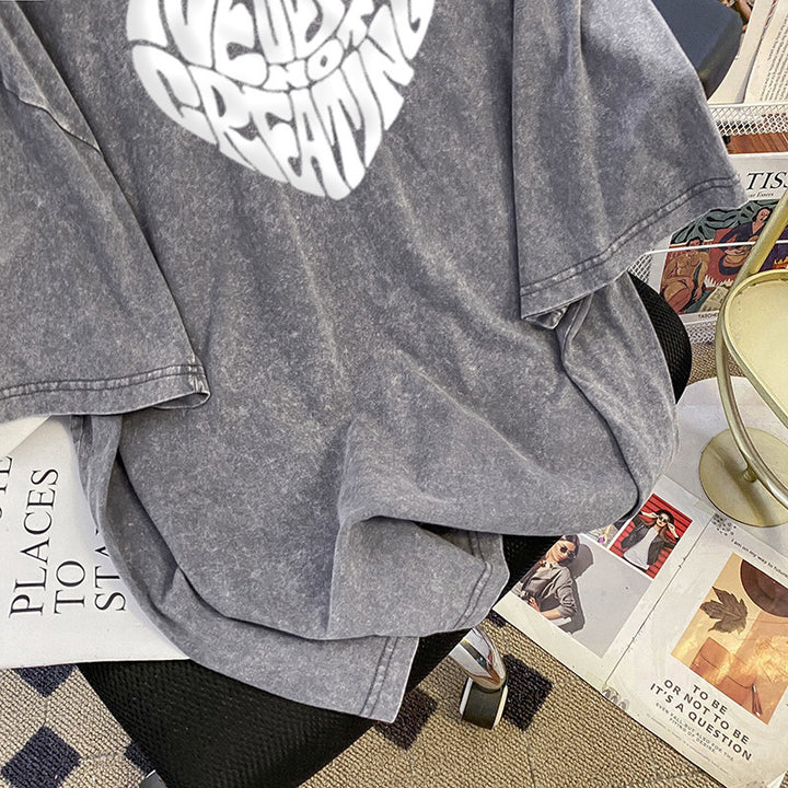 Dame Oversized T-shirt med kreativt hjerte-motiv og afslappet skrifttype Stilla
