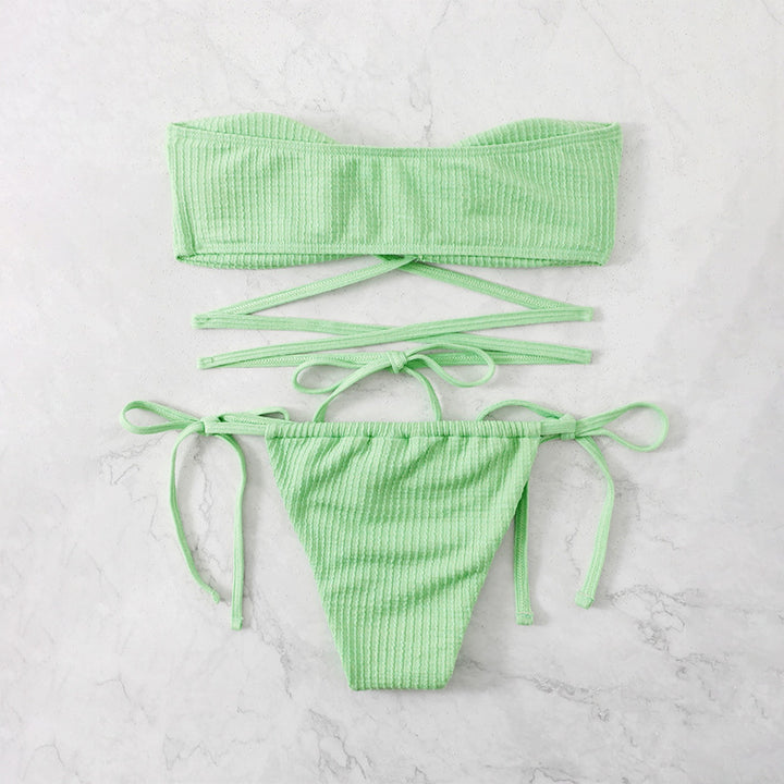 Dame Bandeau-bikini med stilfuld ring og justerbare bindebånd Stilla