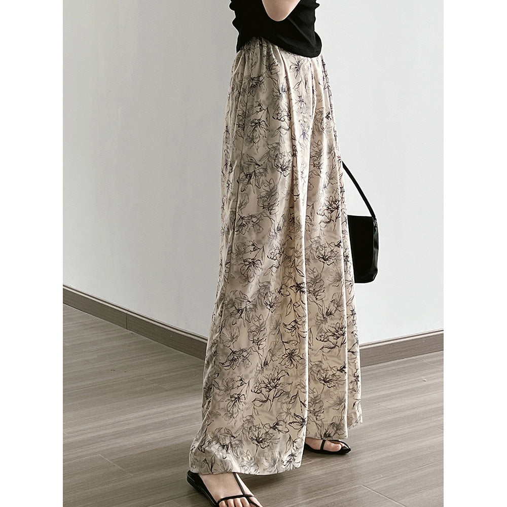 Dame elegant chiffon-bukser med blomsterdesign Stilla
