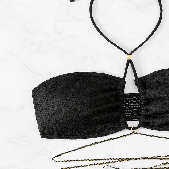Dame bandeau-bikini med raffinerede bindebånd og elegante detaljer Skovae