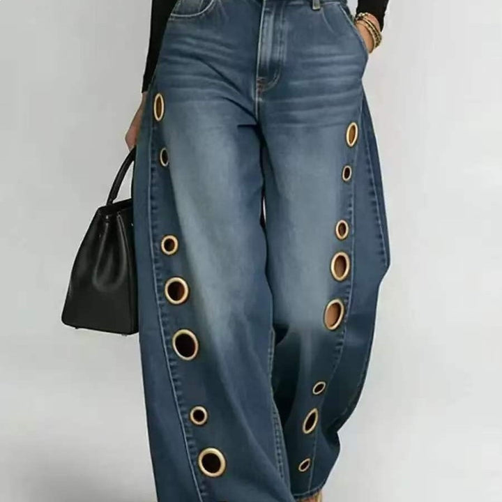 Kvinders brede jeans med dekorative øjer og høj talje Skovae