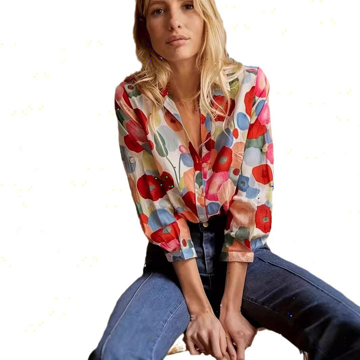 Damebluse med farverigt blomsterprint Stilla