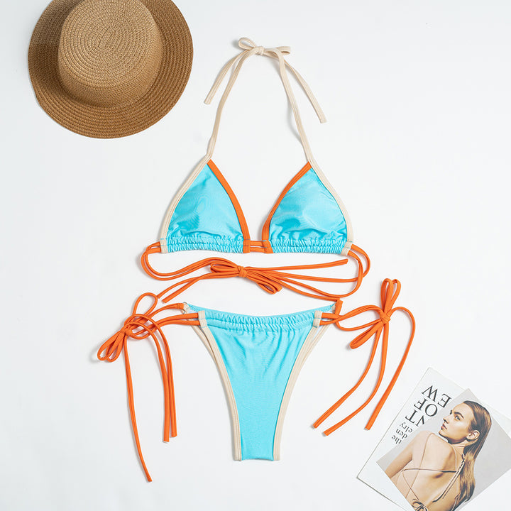 Dame Triangel-Bikini med justerbare bindebånd og cool farvekombination Stilla