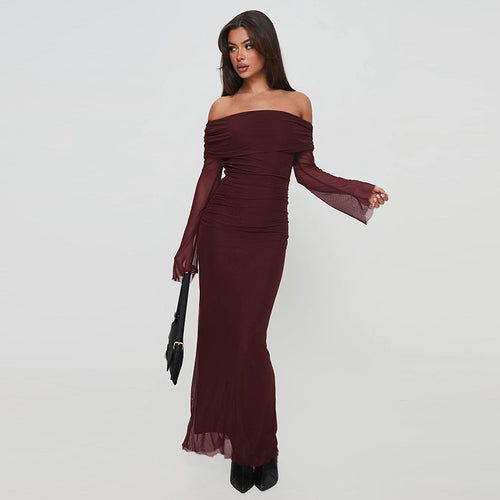 Dame Off-Shoulder Rynk Maxi Kjole Stilla 1751515779