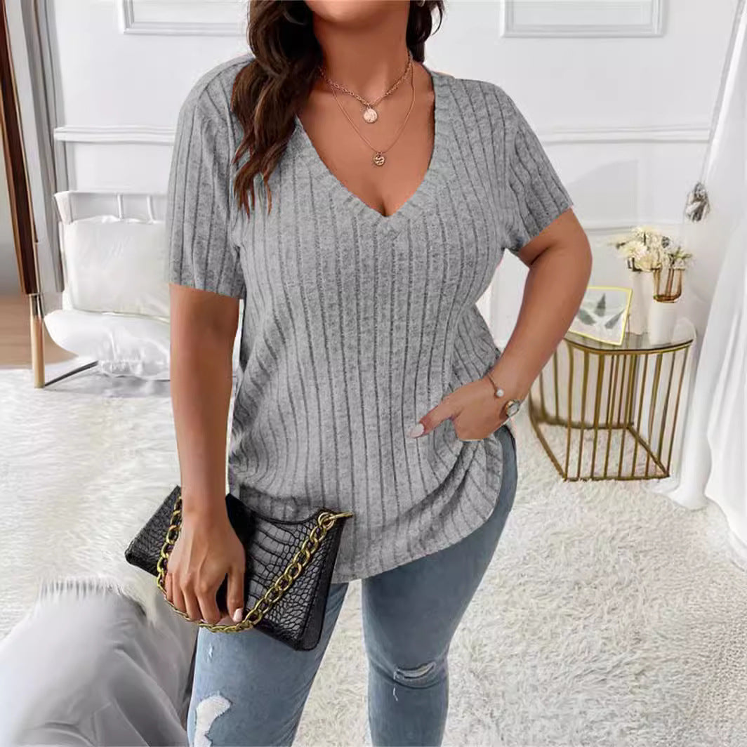 Dame V-udskæring strikbluse med ribdetalje Stilla