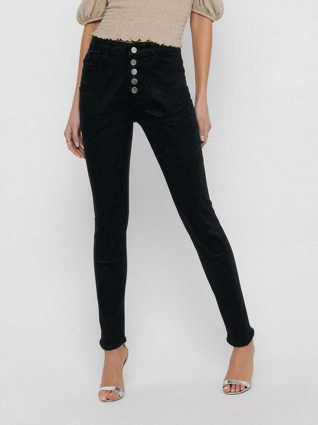 Dame Slim-Fit Jeans med elegant knaplukning og høj talje Skovae