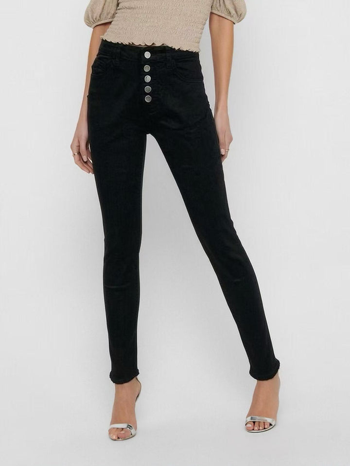 Dame Slim-Fit Jeans med elegant knaplukning og høj talje Skovae
