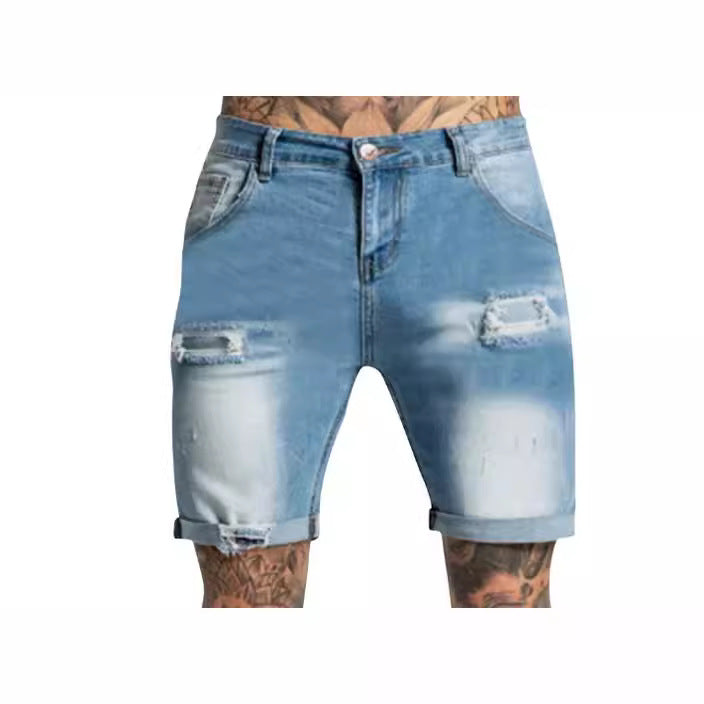 Herre kort jeans i afslappet Destroyed-stil med høj bærekomfort Stilla