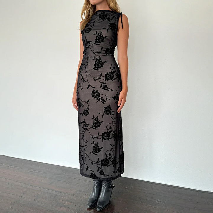 Dame Elegant spidse maxikjole med blomsterdesign Skovae