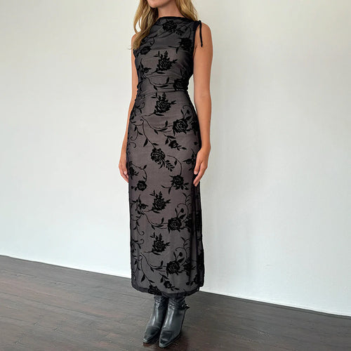 Damer Elegant Blomster Spids Midi Kjole Stilla