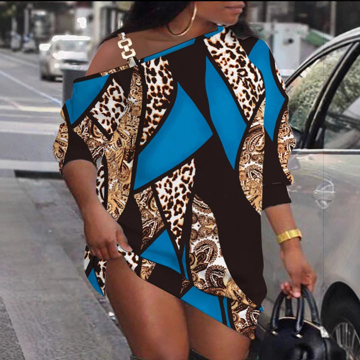 Dame Off-Shoulder Abstrakt Print Kjole Stilla