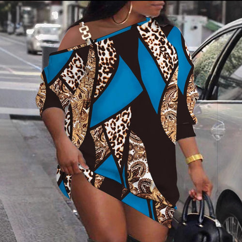Dame Off-Shoulder Abstrakt Print Kjole Stilla