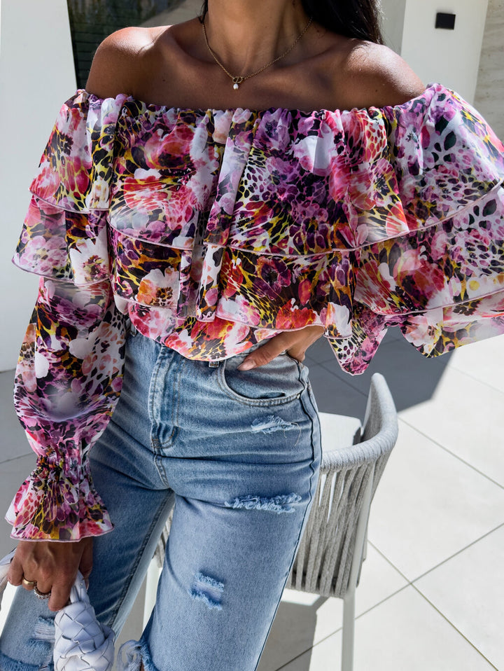 Damebluse i flæse-stil med blomstermønster Stilla