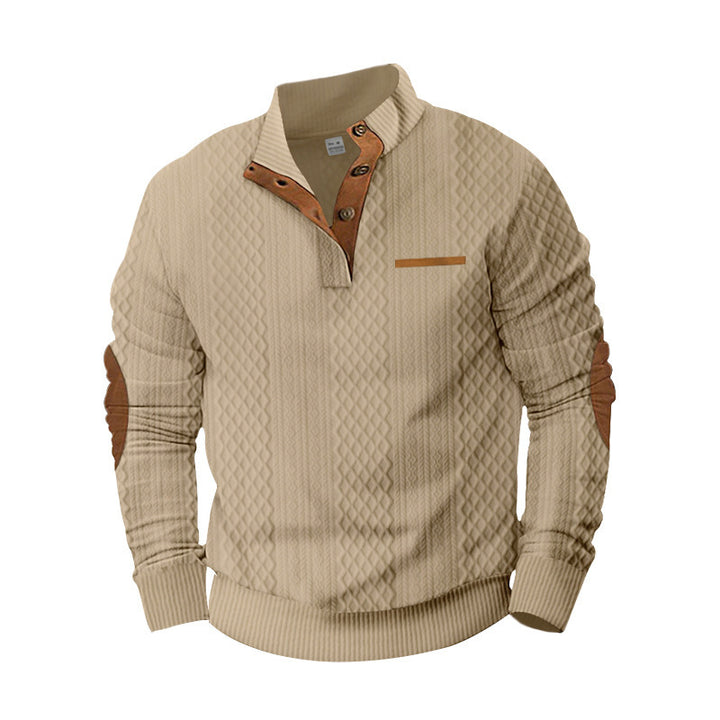 Herrer elegant strikpullover med moderne ståkrave og dekorative knapper Stilla