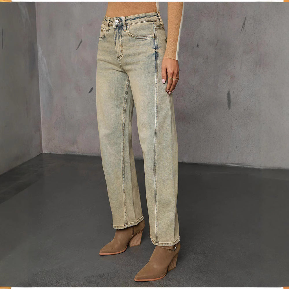 Dame Bredskårne jeans i moderne vintage-stil med høje lommer Stilla
