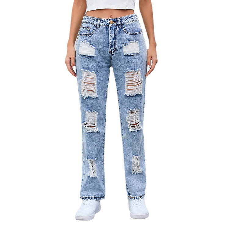 Dame Baggy Jeans i trendy Used-Look med iøjnefaldende riv og afslappet snit Stilla