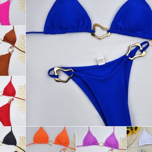 Dame triangel-bikini med glamourøse gyldne accentdetaljer og justerbare stropper Stilla