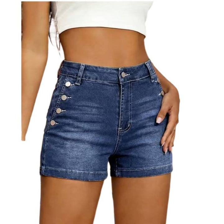 Dame Højt skårede Denim-shorts med knapdetaljer Skovae