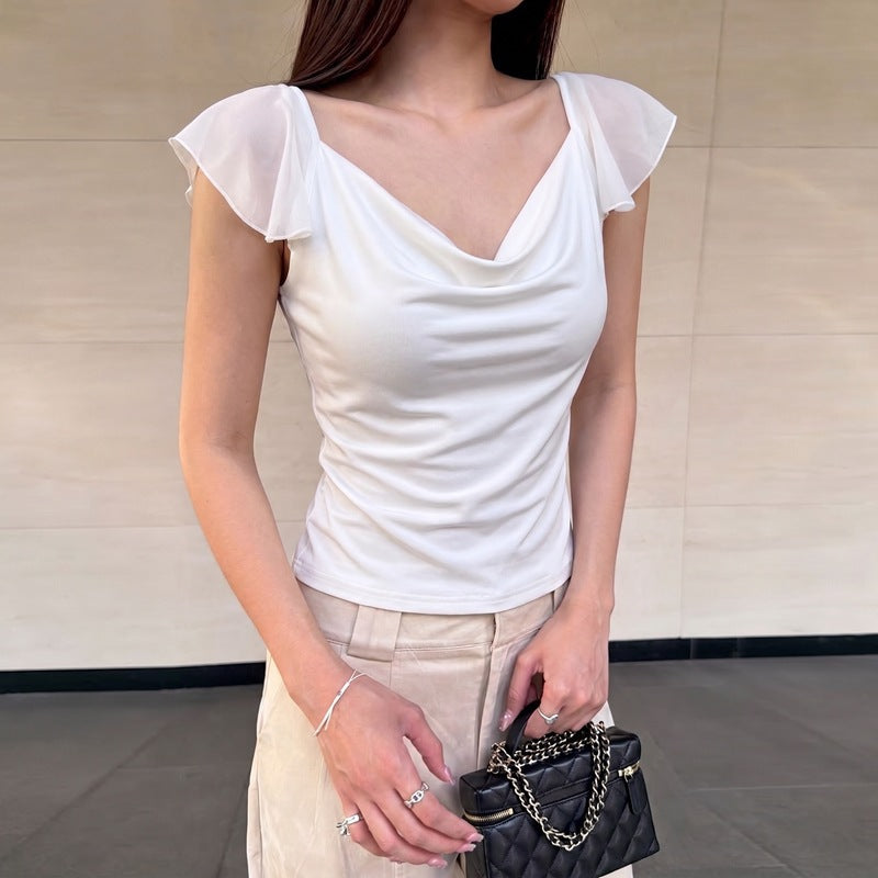 Dame Elegant Top med flydende chiffon-detalje Skovae