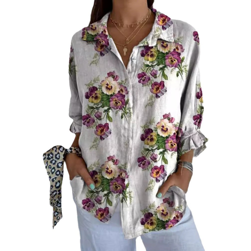 Dame linned skjorte med florale accenter Stilla