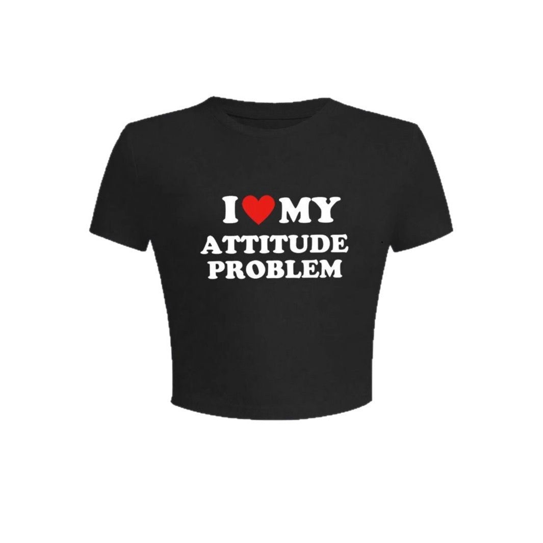 Dame Crop-T-Shirt med humoristisk sætning og figurtilpasset snit Skovae