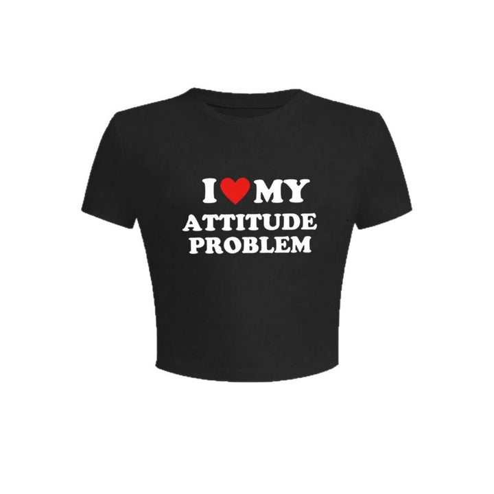Dame Crop-T-Shirt med humoristisk sætning og figurtilpasset snit Skovae