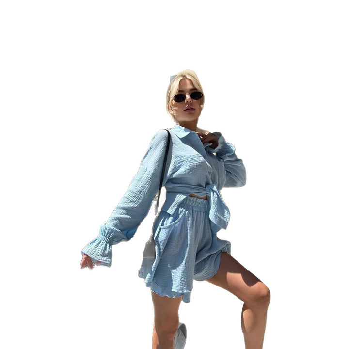 Dame Let sæt med knyttet bluse og shorts Stilla